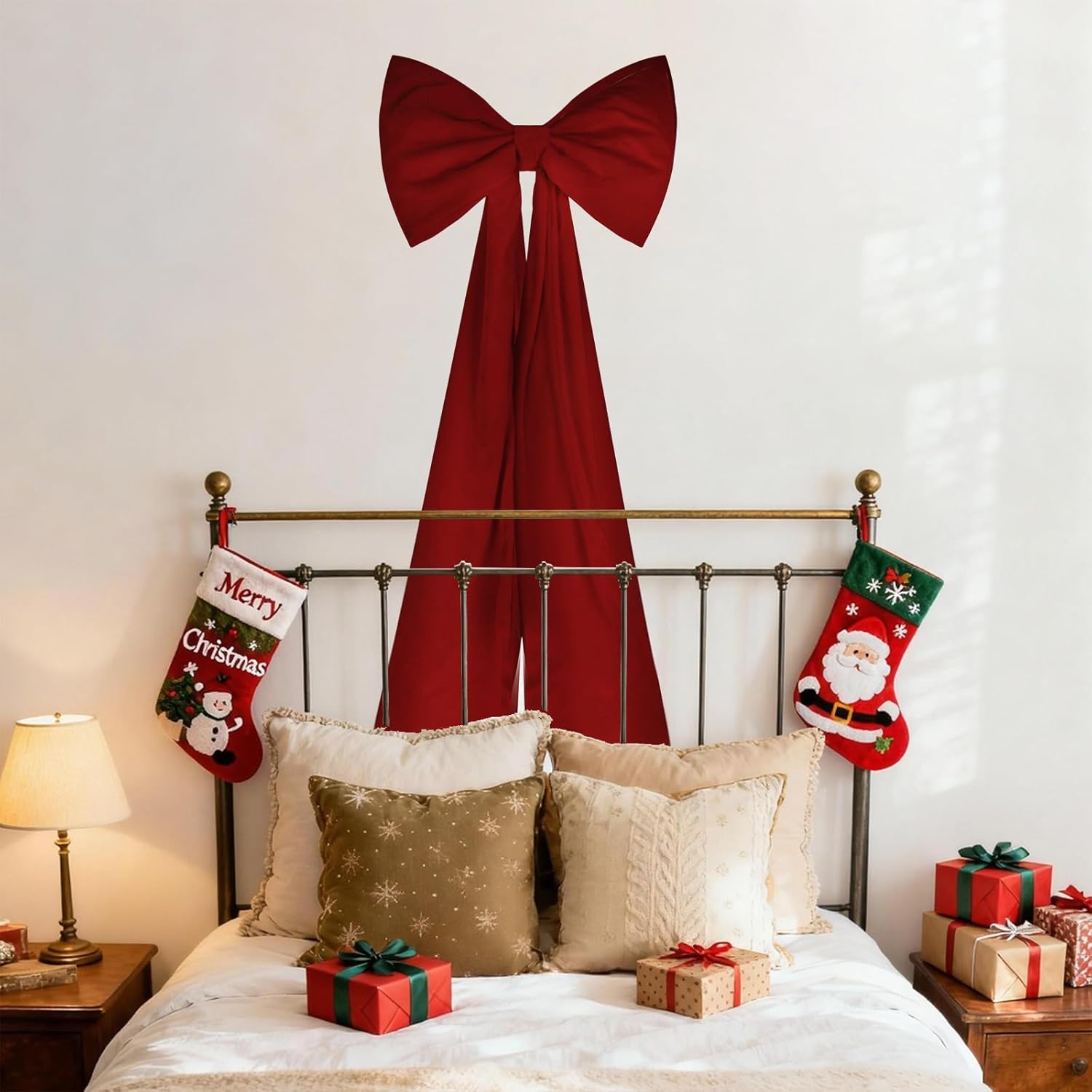 WYTAOHZL 19 x 70 Inches Extra Large Christmas Tree Topper Bow Large Burgundy Velvet Bows for Christmas Tree Giant Bow for Home Party Holiday