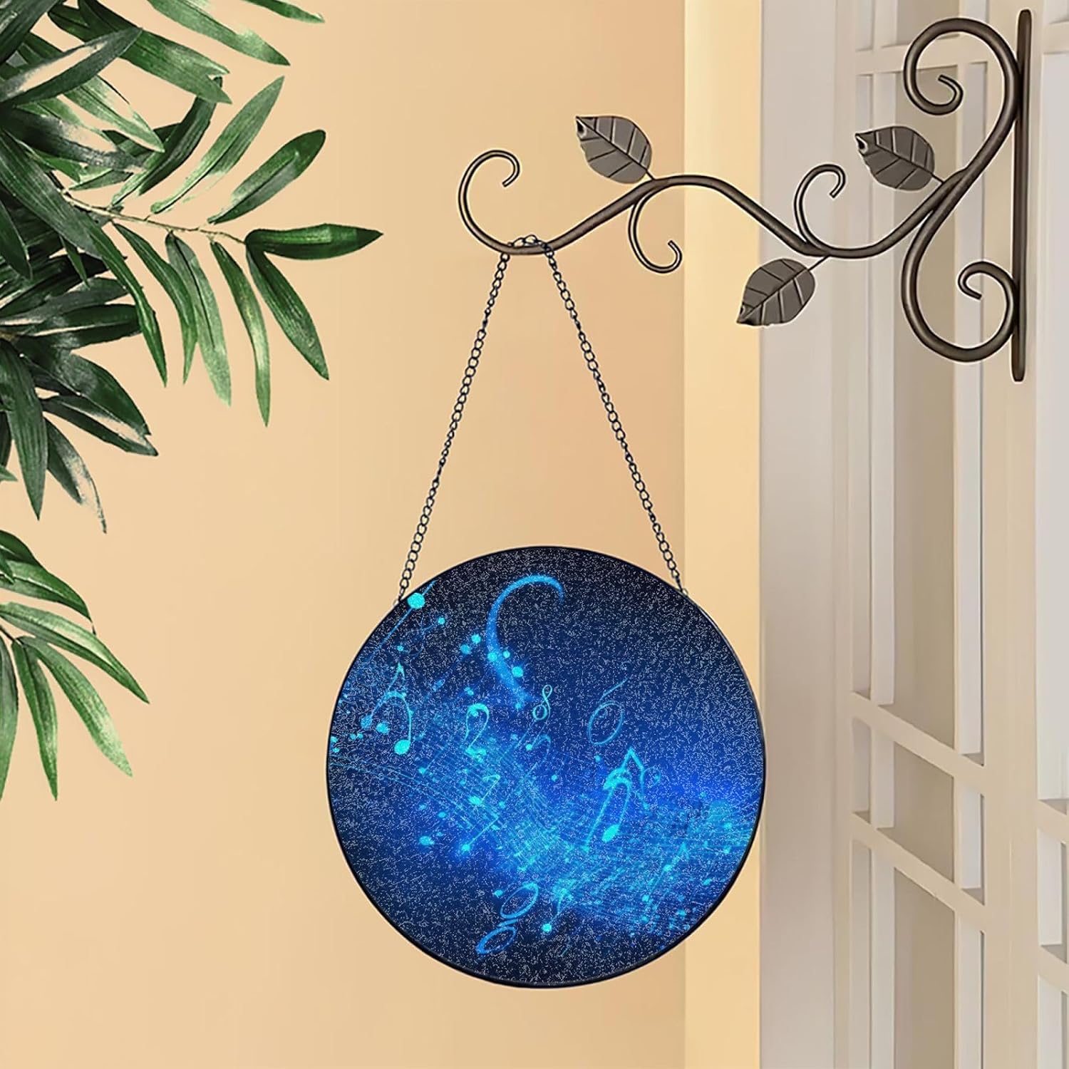 Stained Glass Window Hanging 12in Window Suncatcher Glass Panel with Metal Chain Blue Musical Notes Sun Catchers Wall Art Home Decor Gift for Women Mother's Day