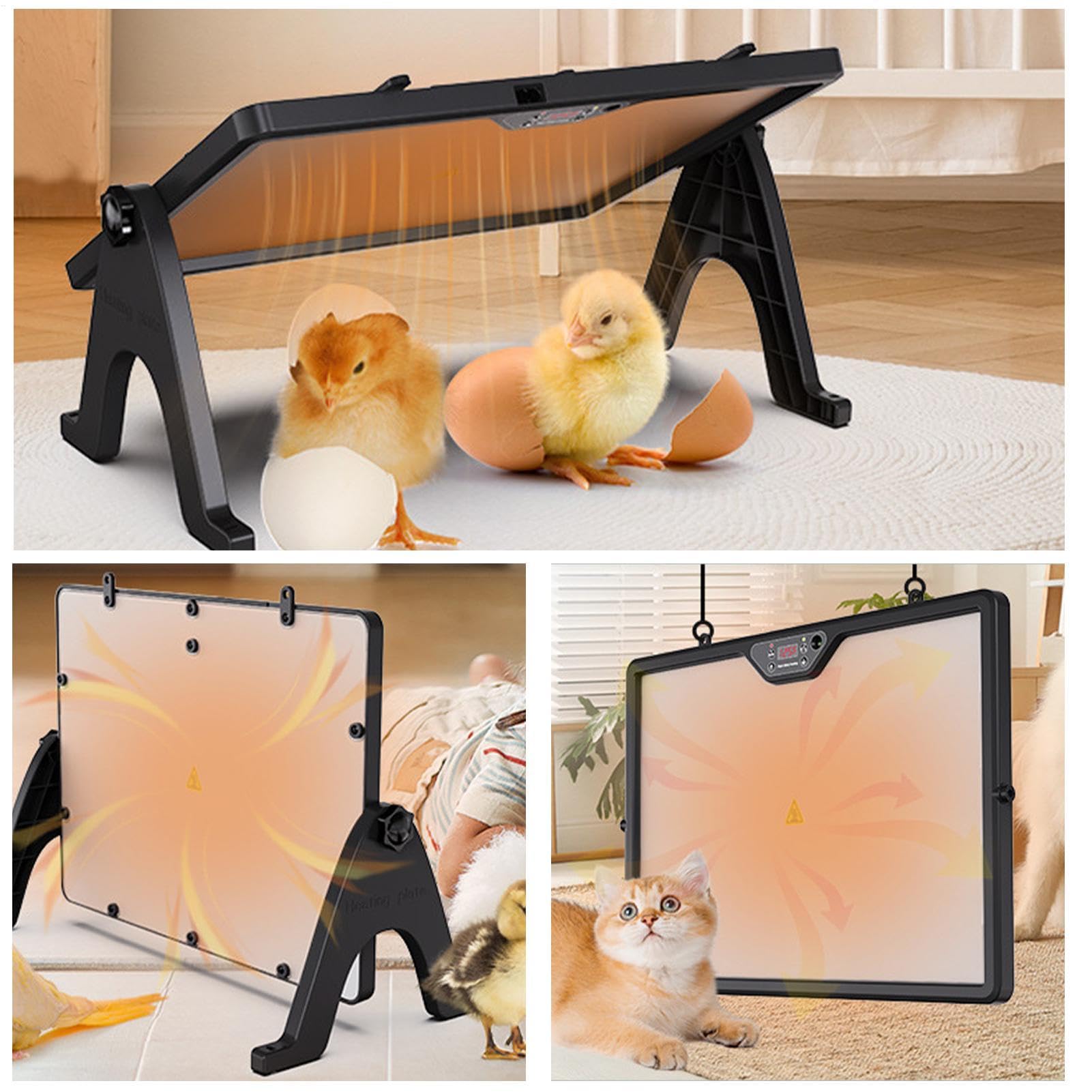Calentador radiante de pollos Temperatura Ajustable y Temporizador | Gallinero Orificios disipadores de calor, herramienta calefactora, pollos, perros, patos, y otros animales