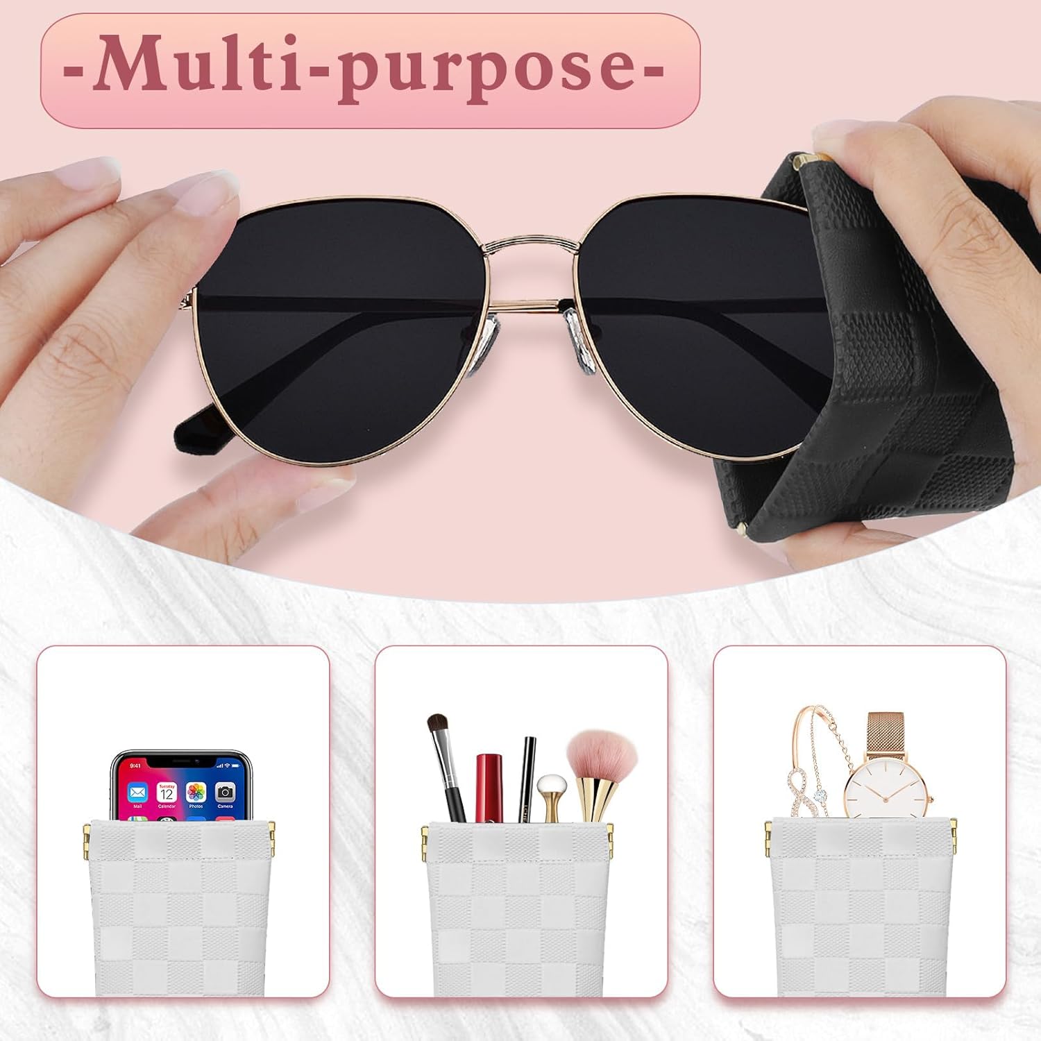 eyeglasses bag Soft Glasses bag, Portable Squeeze Top Sunglasses Case Travel for Women Girls - Image 4