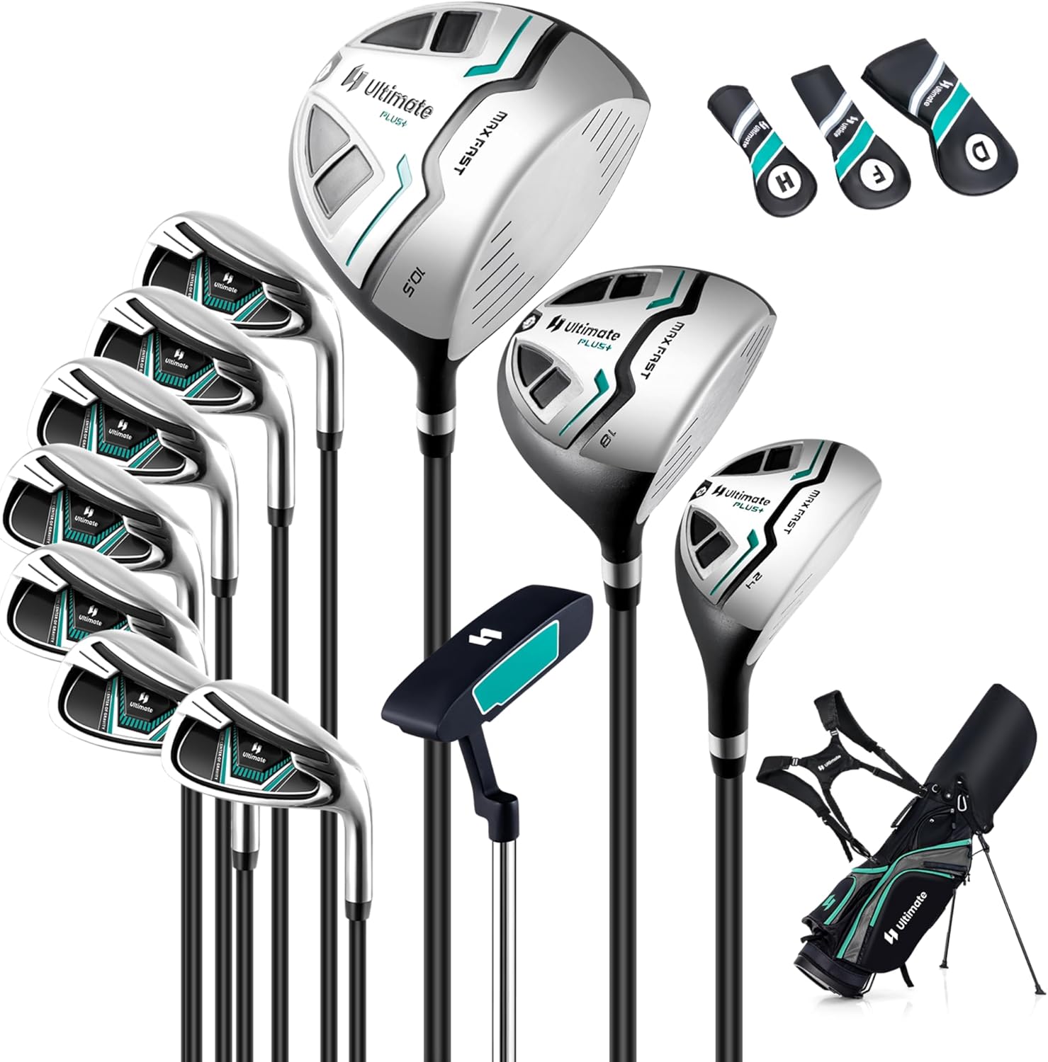 Tangkula 12 Pieces Men’s Complete Golf Club Set Right Hand, Golf Club Package Set with 460CC #1 Driver & #3 Fairway & #5 Hybrid & #5/#6/#7/#8/#9/#P/#S Irons, Putter, Rain Hood, Portable Golf Stand Bag