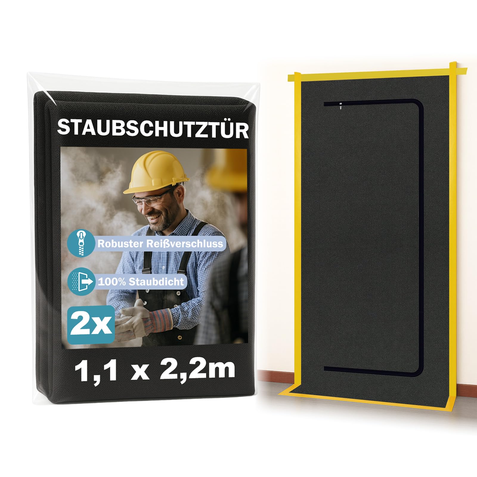 2 protectores antipolvo con cremallera, 1,1 x 2,2 m, resistentes al agua, reutilizables, protección contra el polvo, puerta de obras, esclusa de suciedad durante la reconstrucción y renovación