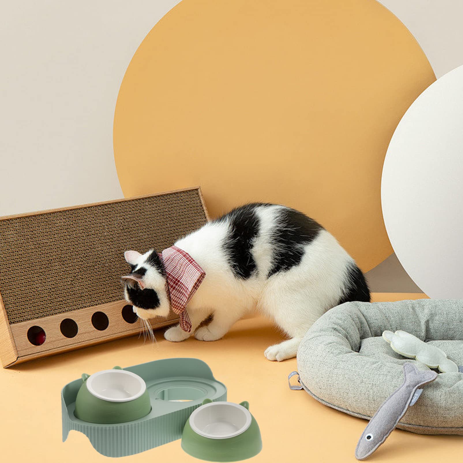 BESPORTBLE Comedero para Gatos y Perros De Antivoracidad Doble Cuenco Antideslizante Alimentador De Mascotas Protección Cuello para y Decoración del