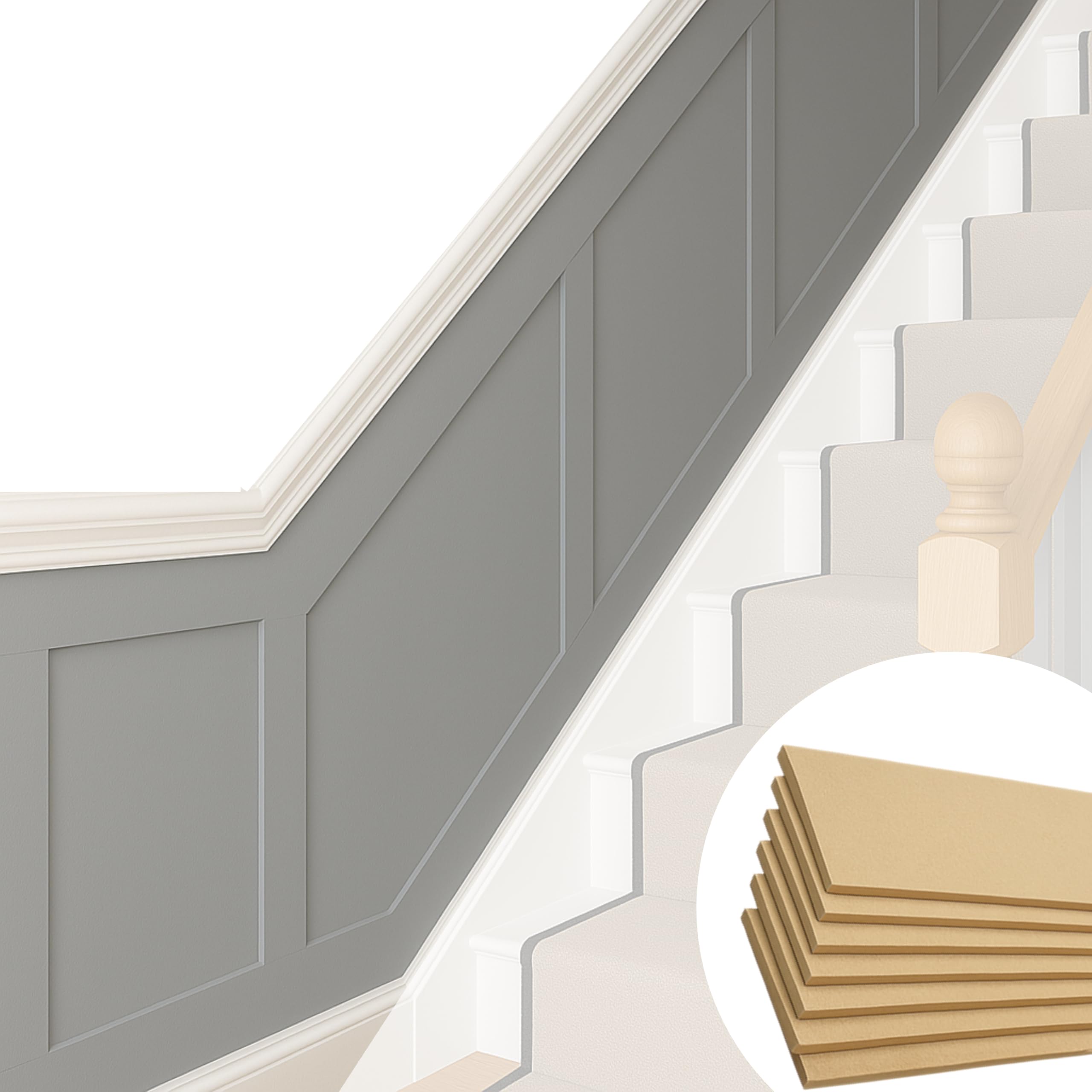 Stair Shaker Wall Panelling Kit – 12pcs MDF Slats (6x 100cm + 6x 50cm) – Paintable 3D Wall Panels for Stairs & Hallways – Moisture-Resistant HDF – DIY Interior Feature Wall – Shaker Style Strips