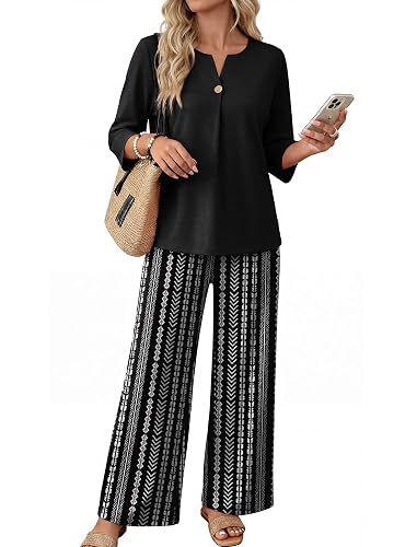 WIHOLL Two Piece Sets for Women 3/4 Length Sleeve Lounge