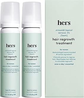 hers Hair Regrowth Treatment - Topical Minoxidil 5% Foam for Women - Extra Strength - Supports Thicker, Fuller Hair - Non-Greasy - Unscented, 2 Pack
