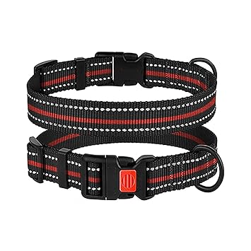 Launch Pet Reflective Dog Collar Adjustable Nylon Puppy Collar Sturdy Snap Closure with Buckle and Safety Lock Ultra - Comfortable Design for Large Medium Small Dogs (Medium, Red)