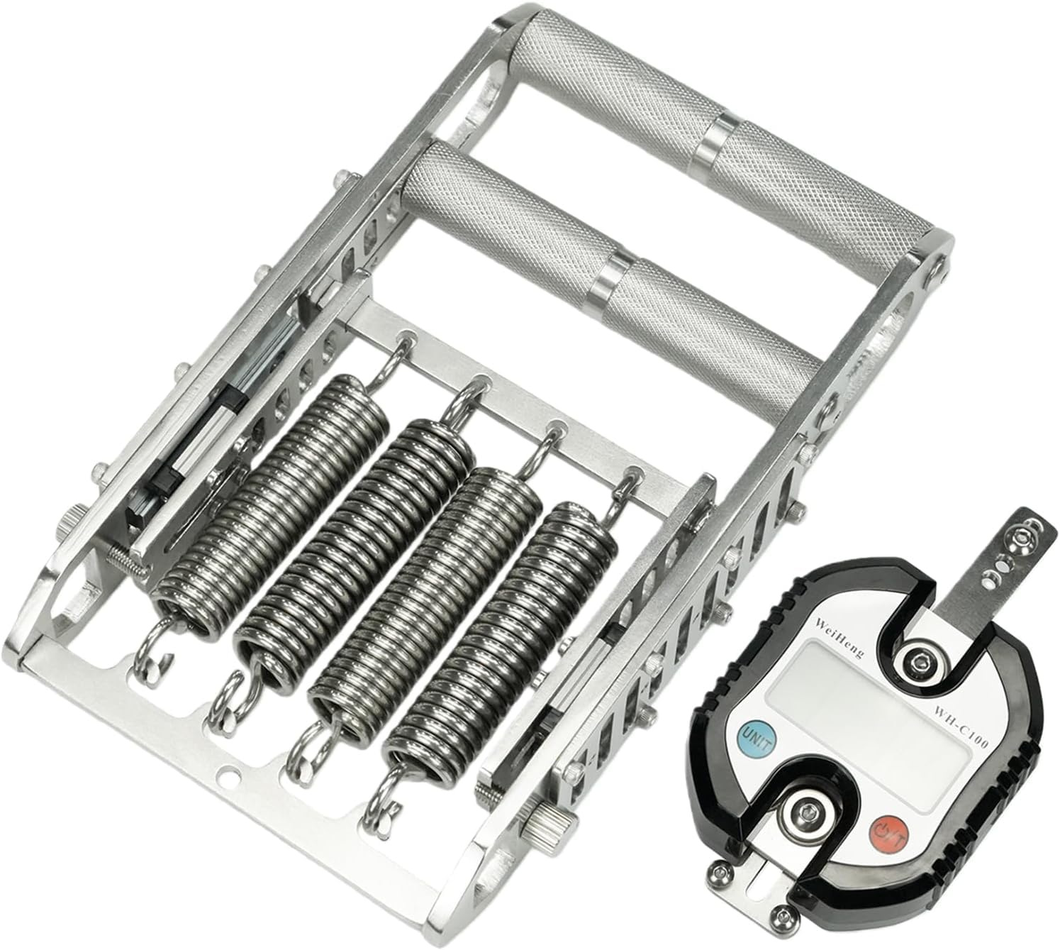 Hand Grip Strength Tester, Stainless Steel Spring Gripper, Digital Hand Dynamometer 330 Lbs, with 4 High Strength Spring, Parallel Hand Trainer, Non-Slip Handles, Finger/Wrist/Forearm Muscle Training