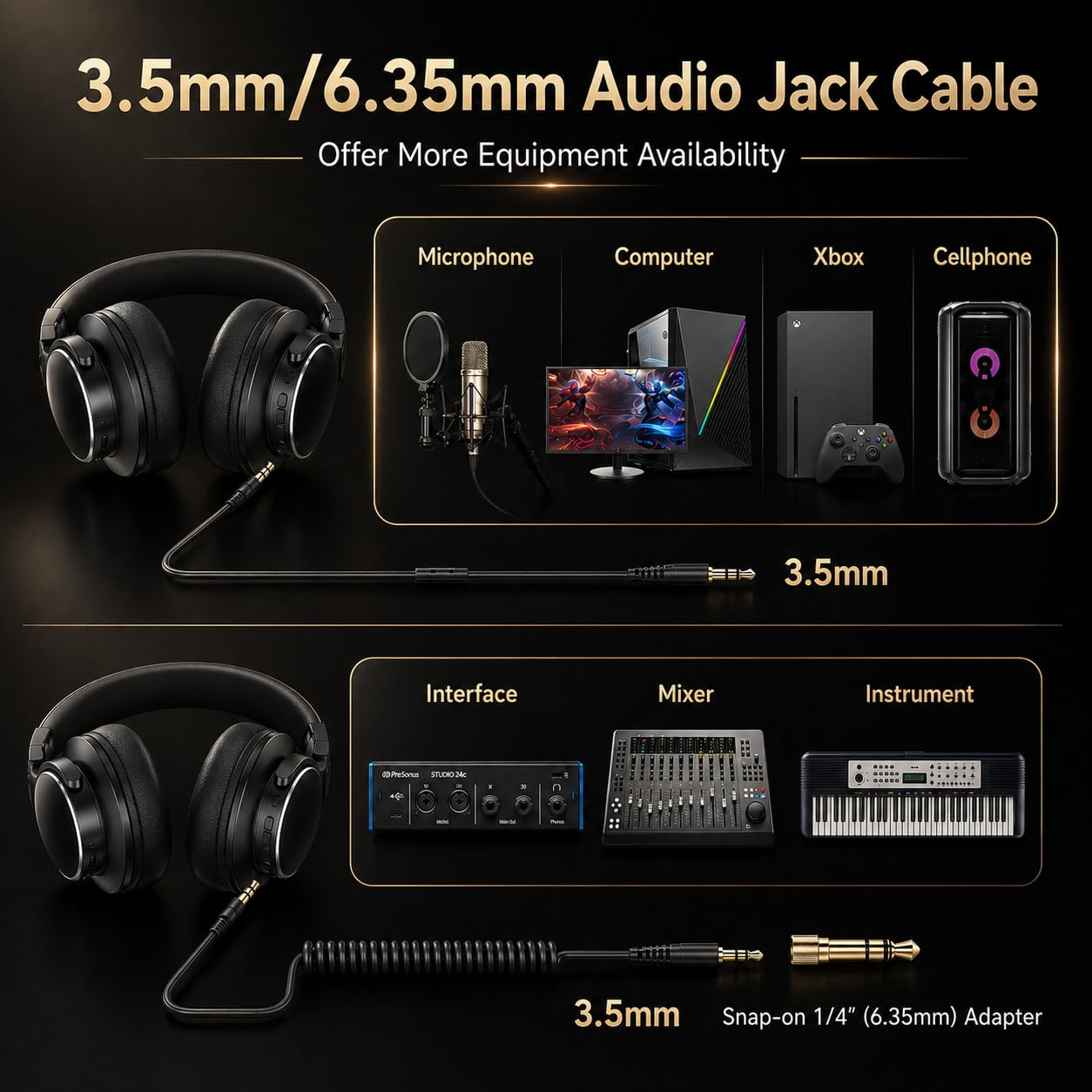 syndesmos Cuffie Bluetooth over-ear wireless, per monitor da studio e DJ, con driver da 50 mm, durata di riproduzione 100 ore, jack audio cablato da 0,25 pollici a 3,5 mm per mixaggio, registrazione