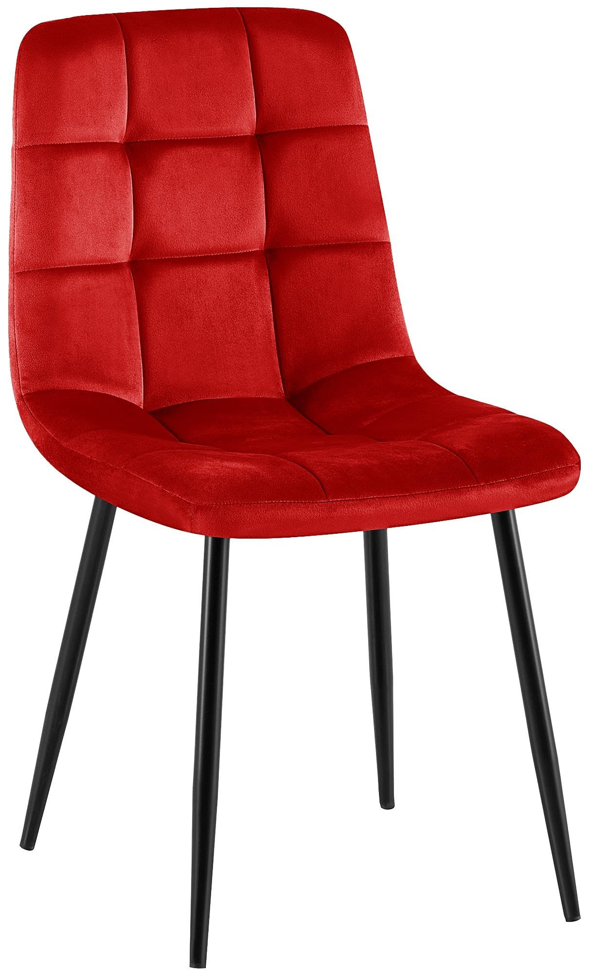 CLP Silla de Comedor tapizada Antibes, Silla de Cocina con Terciopelo, Respaldo y Estructura de Metal Negro, soporta hasta 150 kg Color:Rojo