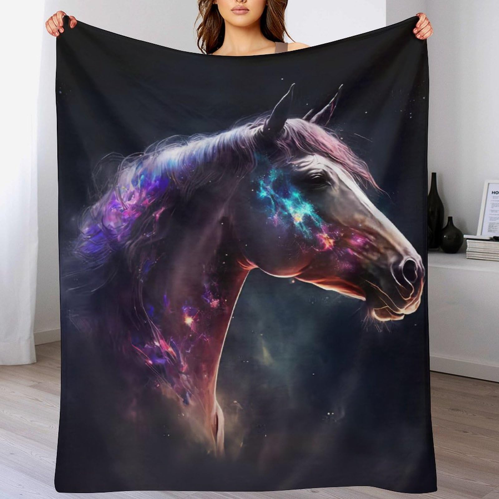Plaid canapé chaud en polaire cheval et flannel douce pour lit 100x130cm