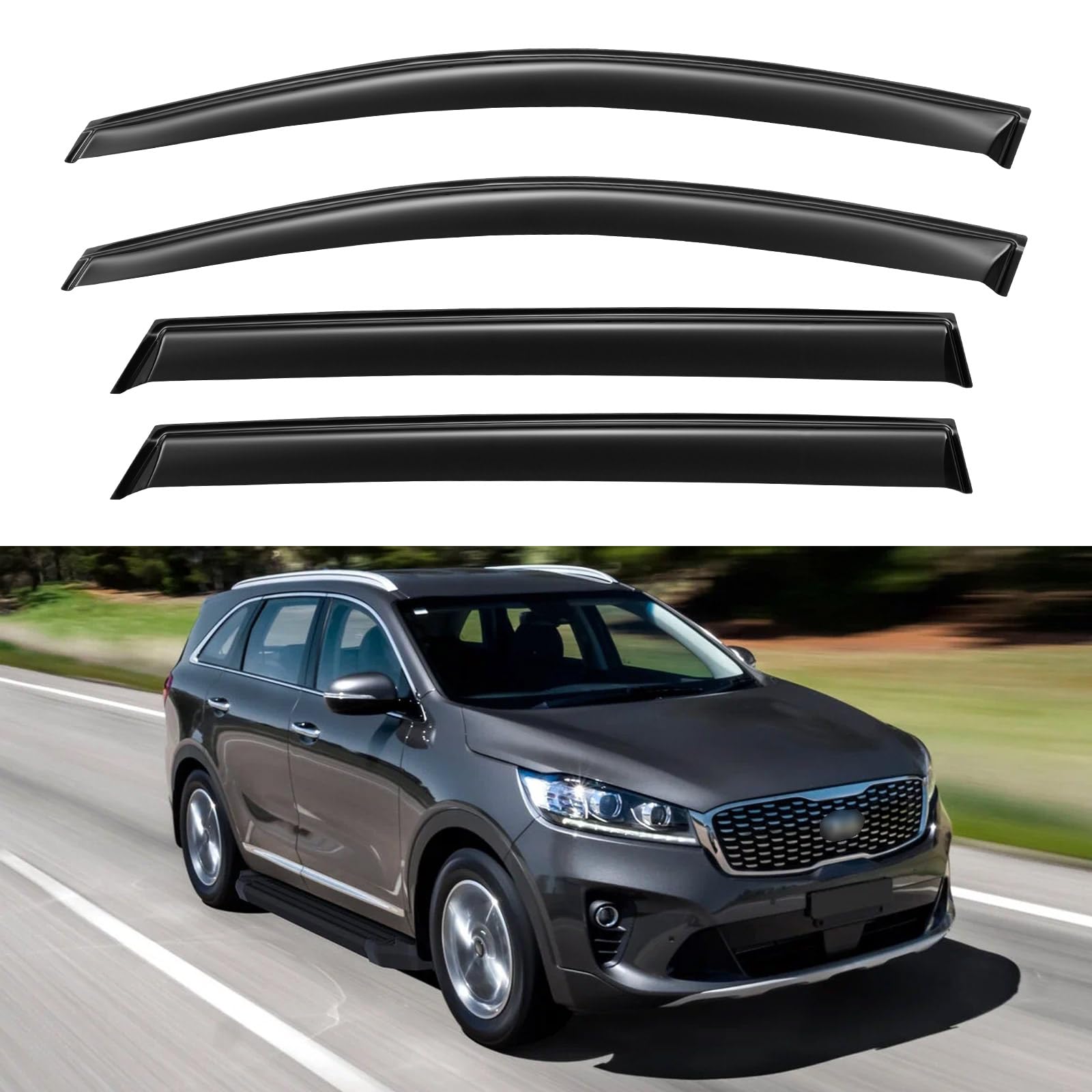 Window Visors Rain Guards for 2016 2017 2018 2019 2020 Kia Sorento | Out-Channel Window Vent Wind Deflectors Visors Shades Protectors for 16 17 18 19 20 Kia Sorento