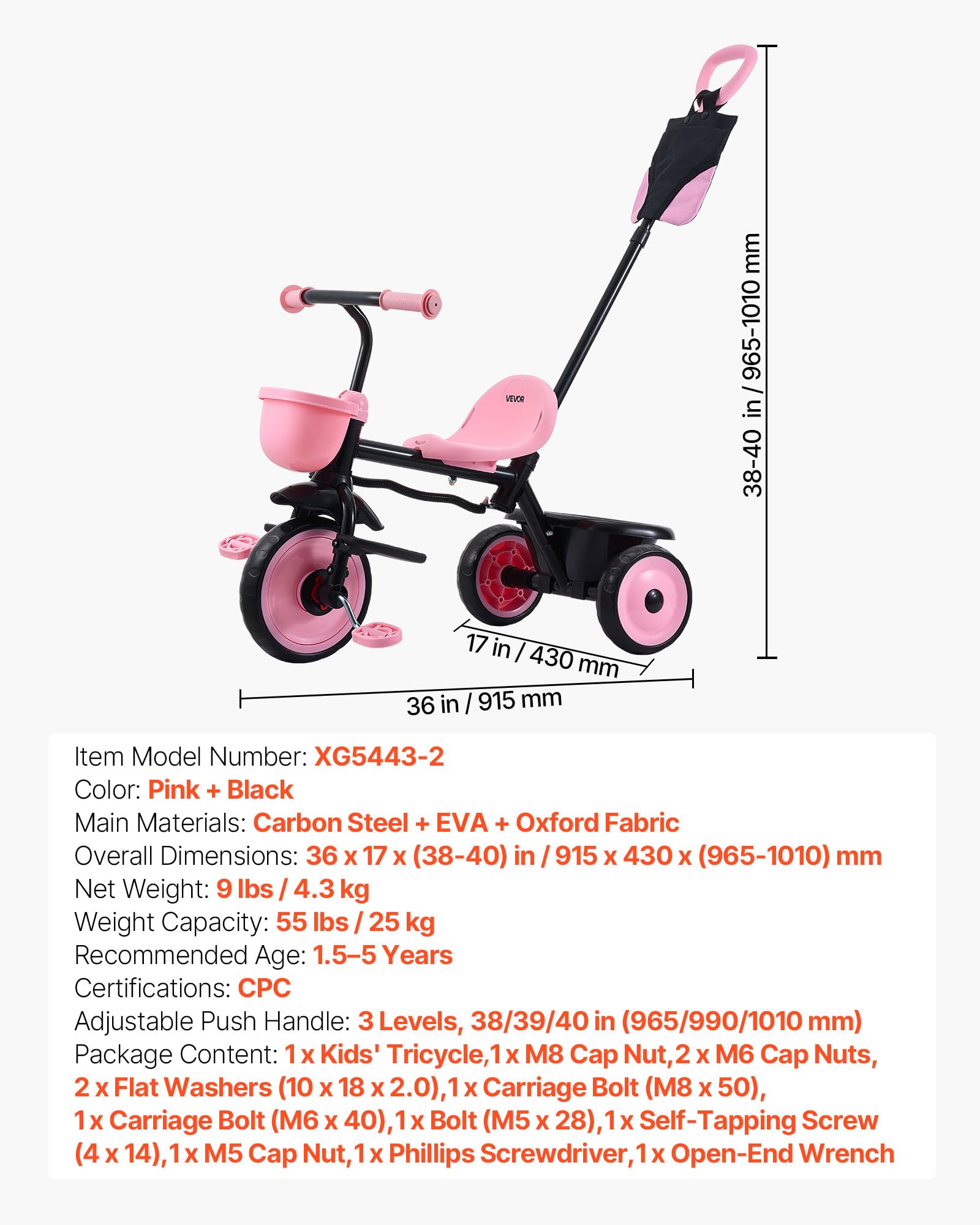 VEVOR Toddler Tricycle & Stroller for 18 Months to 5 Year Old, Kids Trike with Parent Push Handle, Adjustable Seat & Storage for Outdoor Play, Tricycle for Toddlers, Birthday Toy for Boys and Girls — view 7