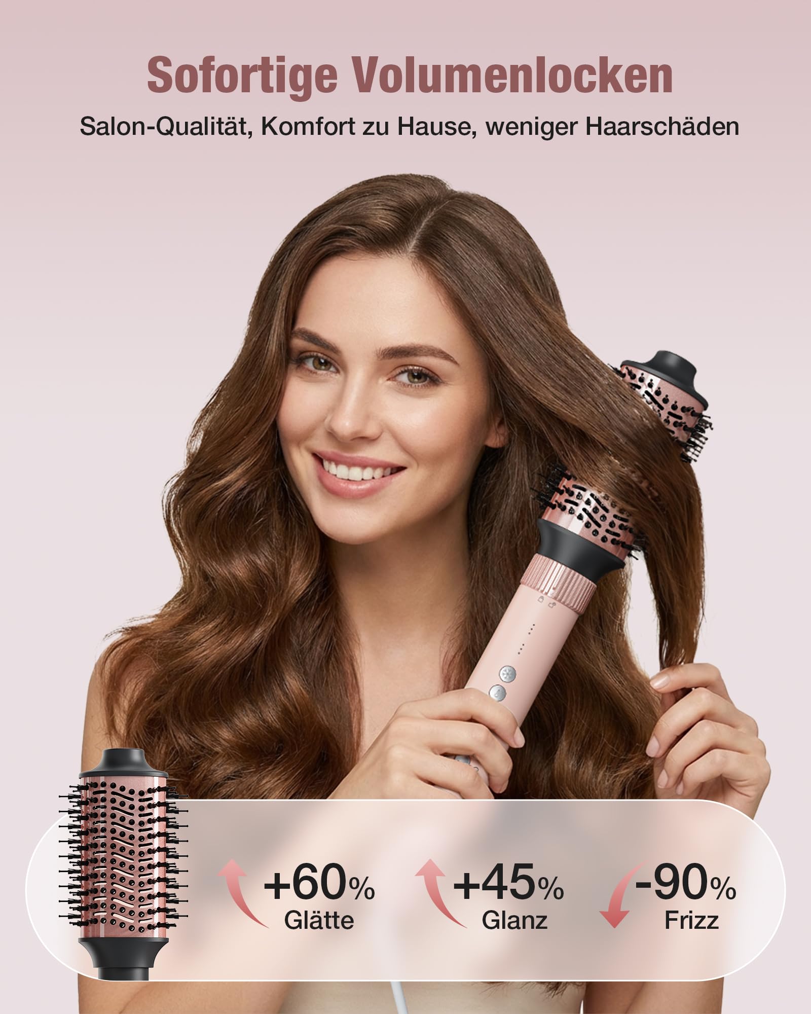 Fer à friser 6 en 1-110 000 tr/min - Haute vitesse - Pour boucler ou lisser - Rose