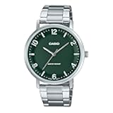 MTP-VT03D-3B Men's Minimalistic Stainless Steel Green Dial Concave-Shaped Dial 3-Hand Analog Watch