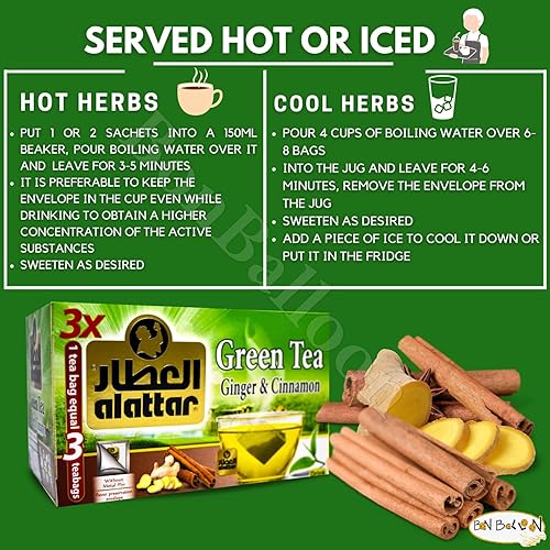 Miniatura 5 de Alattar Bebida Natural Té Verde Hierbas Té Verde Jengibre y Canela Bolsas de Té Hierbas Hierbas No OGM Sin Cafeína Sin Aditivos Sin Colorantes