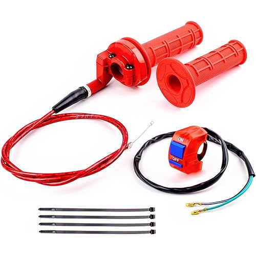 7/8" 22mm Twist Throttle Accelerator Soft Rubble Handle Grip Cable kit for 50cc 90cc 110cc 125cc 4-Stroke SSR Coolster Apollo CRF50 Roketa Pit/Dirt/Mini Bike ATV Quad Pocket Bike(red)