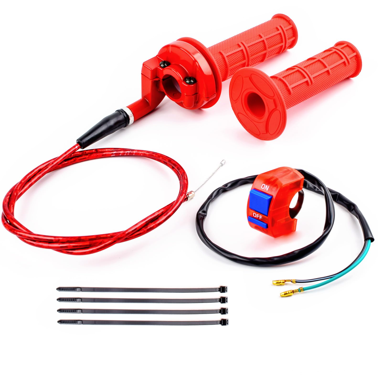 7/8" 22mm Twist Throttle Accelerator Soft Rubble Handle Grip Cable kit for 50cc 90cc 110cc 125cc 4-Stroke SSR Coolster Apollo CRF50 Roketa Pit/Dirt/Mini Bike ATV Quad Pocket Bike(red)