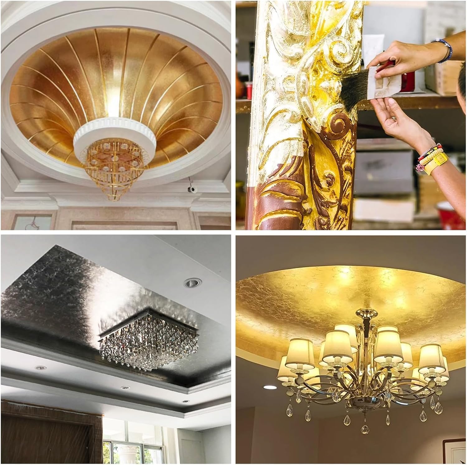 Ninesung Gold Leaf Gilding Adhesive Set, 100ml Water Based Glue and 100ml Varnish, 4 Colors Gold Leaf Sheets 100 pcs, 2 Brushes, Spray Bottle, Gold Leaf Kit for Craft, Painting and Arts