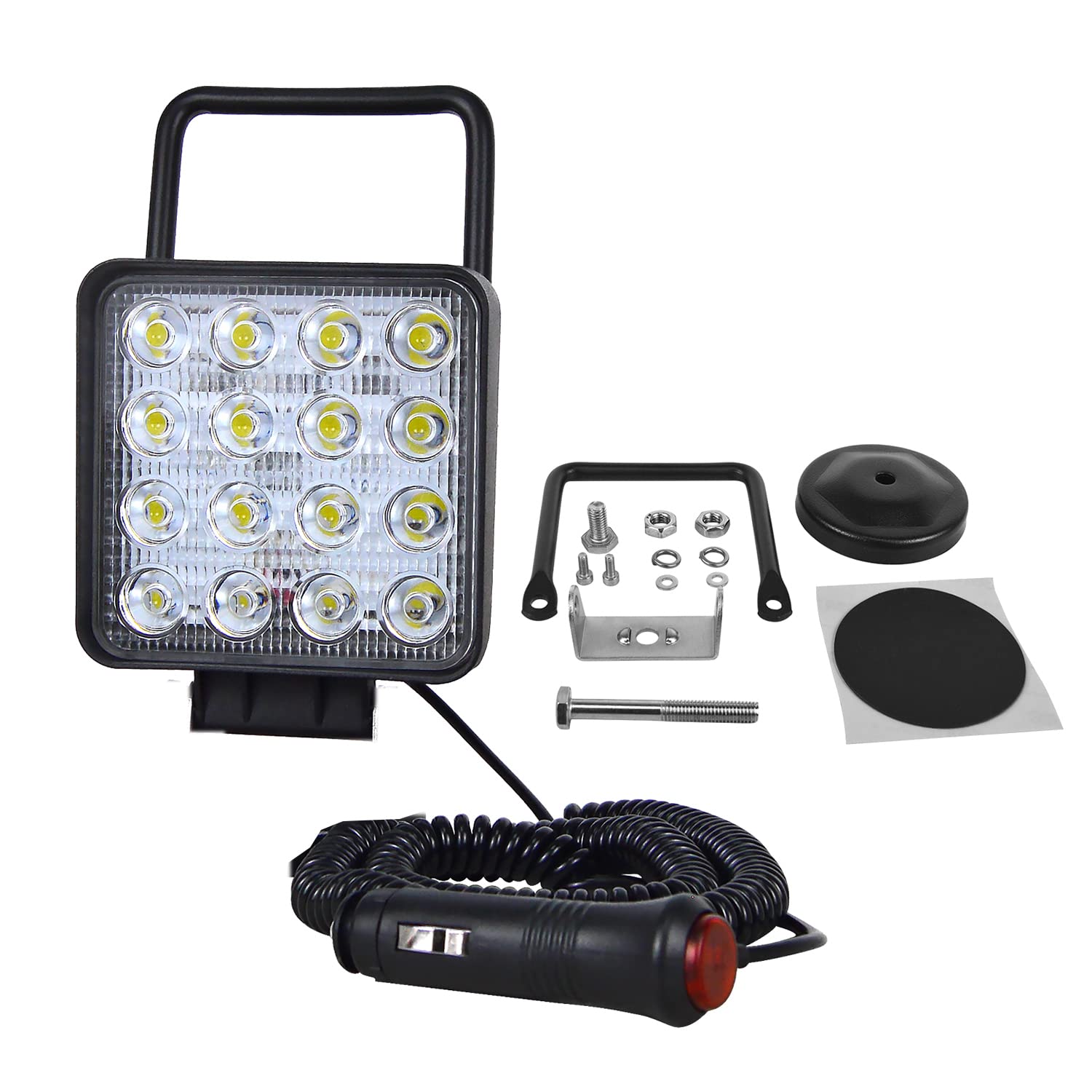 PICAA Przenośna lampa robocza LED z magnetyczną podstawą kwadratową, 10 cm 48W wiązka zalewowa, 6000K biała 12V 24V lampa przeciwmgielna do jazdy, listwy świetlne do samochodu offroad 4x4 ciężarówki