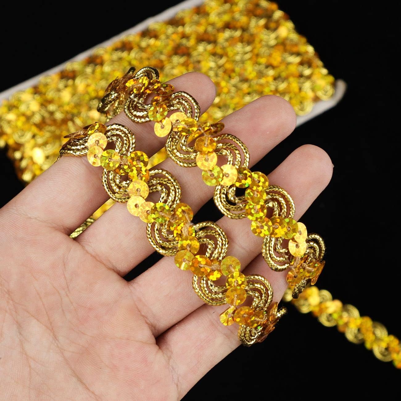 Glitter Sequin Trim Reba RIC Rac Scalloped Edge Braid Sequin Braid Trim for Sewing Craft, Dress, Hat Bag, Costumes（7 Yard, Gold） AIETSYEI