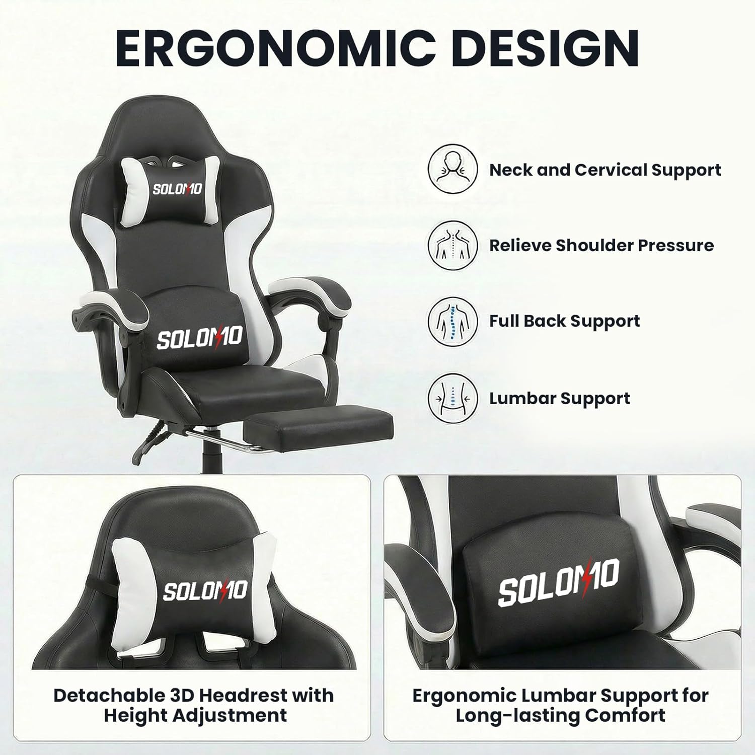 Gaming Chair with Footrest, Video Game Chair with Headrest and Lumbar Support, Linkage Armrest, High Back Reclining, Height Adjustable Game Chair for Adults