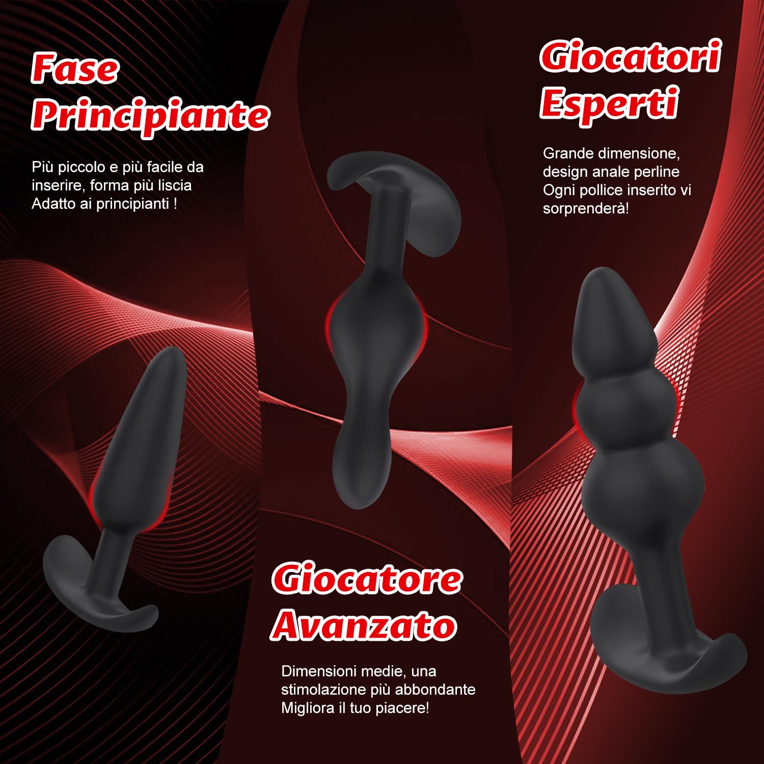 3PCS Plug Analesex Kit Sex Toys Sessuali per Donna Uomini Plug Anale-dilatatore Donna Uomo Dildo Anale Plug Butt Plug Anali Silicone Giocattoli Sexytoysys Donne Uomo Coppia Dilatatori Anali SexToy