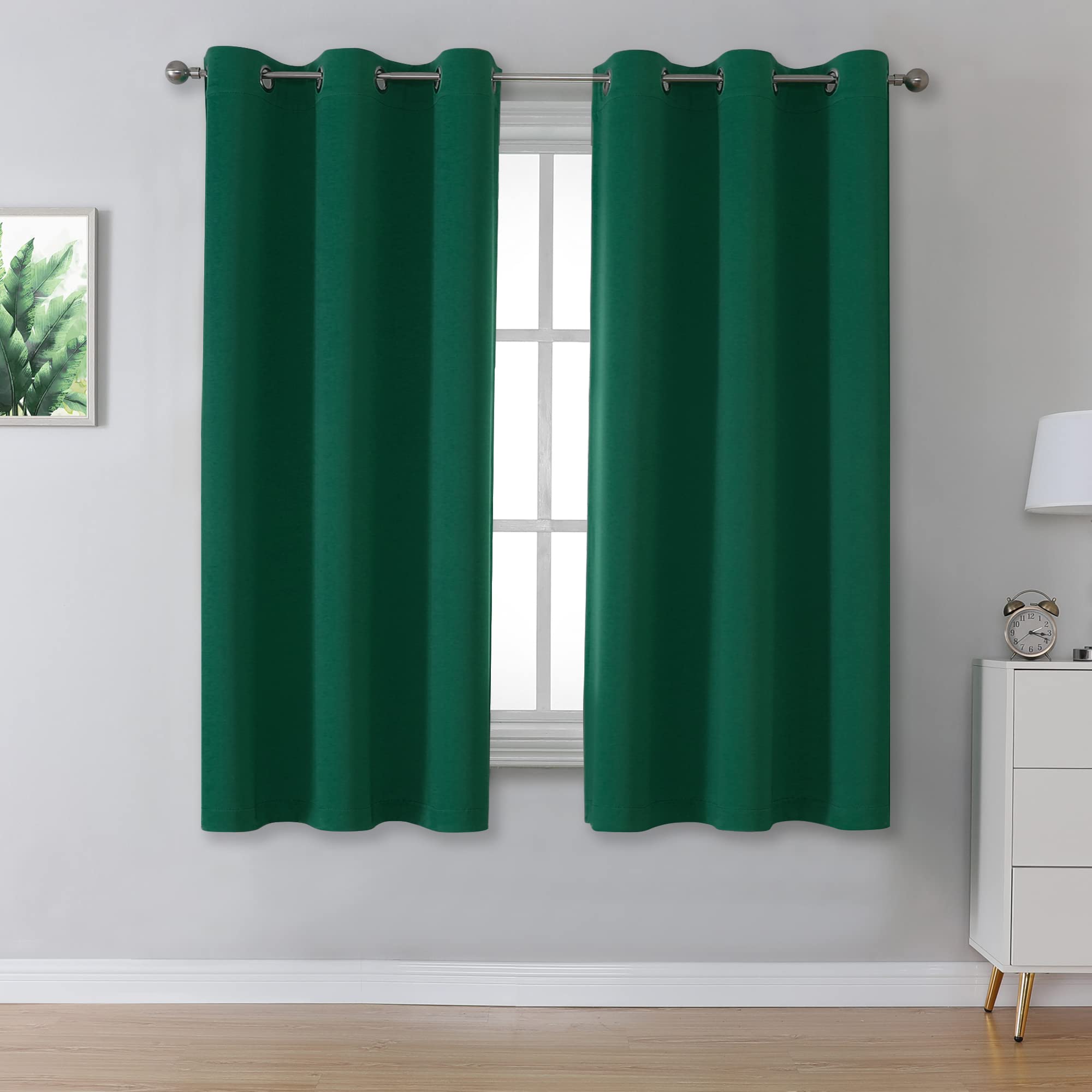 DUALIFE Forest Dark Green Blackout Curtains 54 Inch Length Thermal Insulating Room Darkening 38 Inch Width Short Window Curtain Panels for Living Room