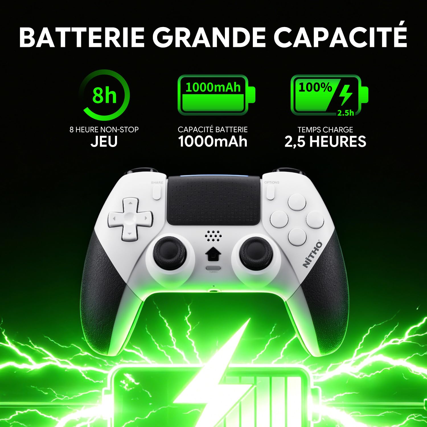 NITHO EVOLUTION Manette Sans Fil Compatible avec PS5 Pro/Slim, PC, iOS et Android, Joysticks à Effet Hall, Double Vibration, Turbo, Macro, Pavé Tactile, Capteur 6 Axes et Prise Jack 3,5 mm