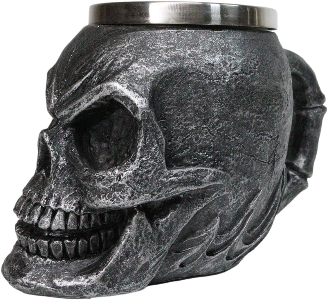 Ebros Gift Dark Silver Ossuary Doomsday Immortal Skull Coffee Mug Day Of The Dead Skeleton Head Demon Beer Stein Tankard Drink Cup 14oz
