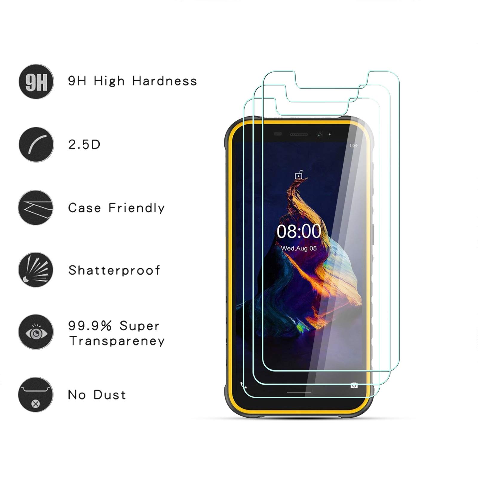 Pack of 3,Vetro Temperato Pellicola Protettiva per Ulefone