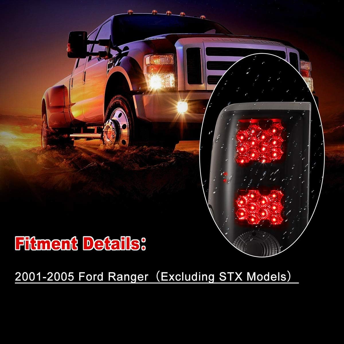 Promo 40% OFF LED Tail Lights Assembly for 2001 2002 2003 2004 2005 Ford Ranger Taillights, NIXON OFFROAD Tail Lamps w/ Led Turn Signal, Brake Rear Lights, Passenger and Driver Side (Smoke Black Lens)