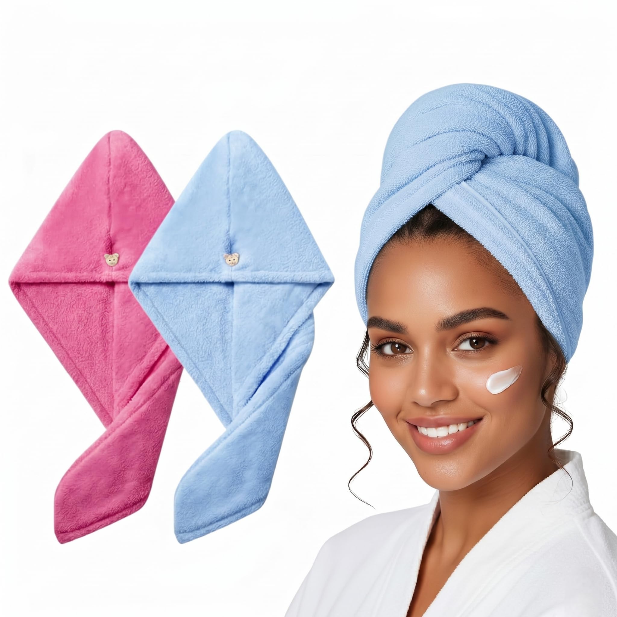 Hair Towel Wrap for Women | Quick-Dry Microfiber Hair Turban with Elastic Loop | Super Absorbent Hair Drying Towel for Ladies & Girls Multicolor (Pack of 2)-image-9