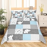 Vista 4 de Lindo juego de ropa de cama de elefante tamaño individual para habitación de niños y niños, juego de funda de edredón de animales kawaii, funda