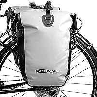 Vista 10 de Alforjas de bicicleta impermeables – 50 L bolsas de sillín para bicicletas – Bolsa de bicicleta para comestibles, laptop (negro, 1 par)