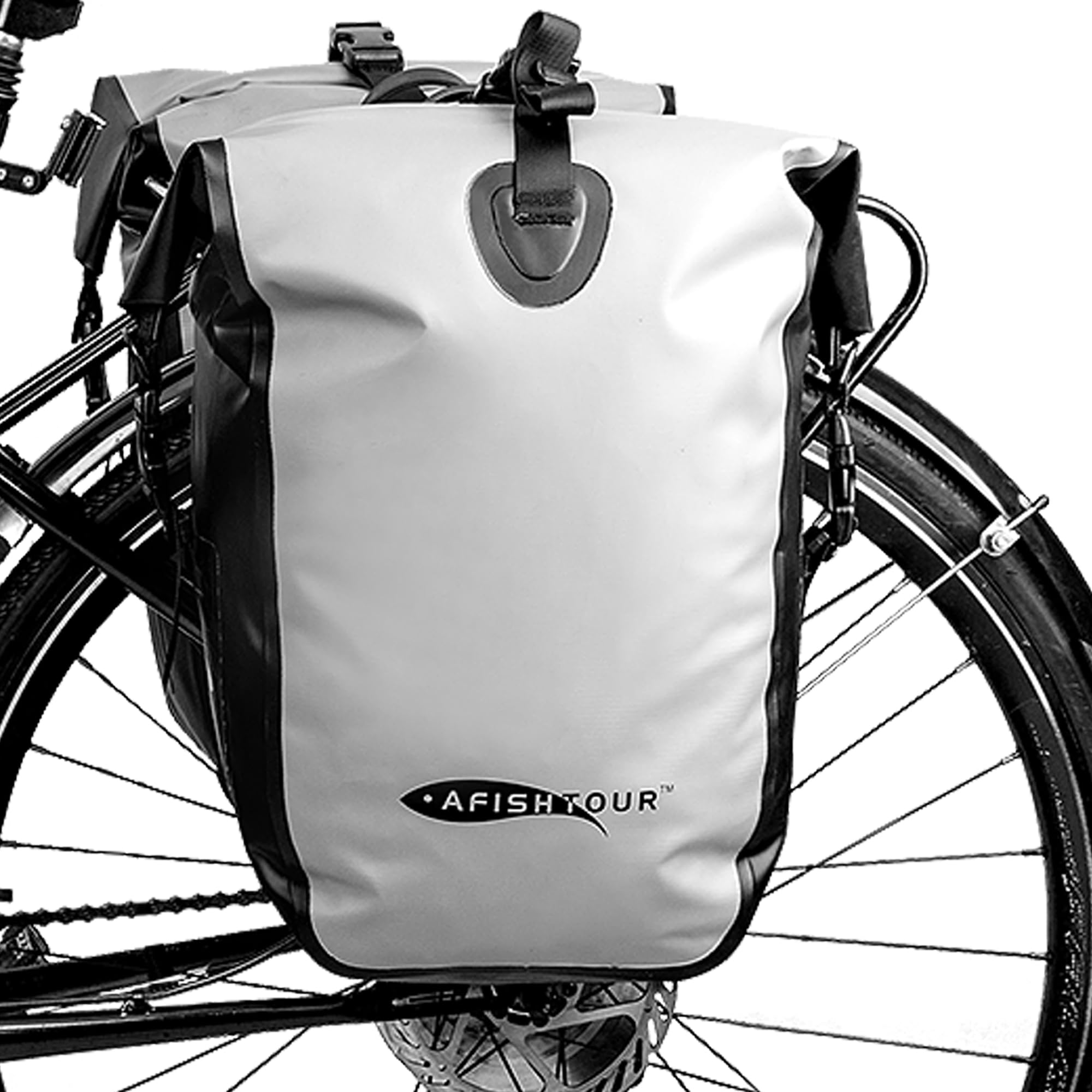 AFISHTOUR Waterproof Bike Pannier - 25L Saddle Bag for Bicycles Rear Rack - Bike Bag for Grocery, Laptop (Gley, 1 PCS)