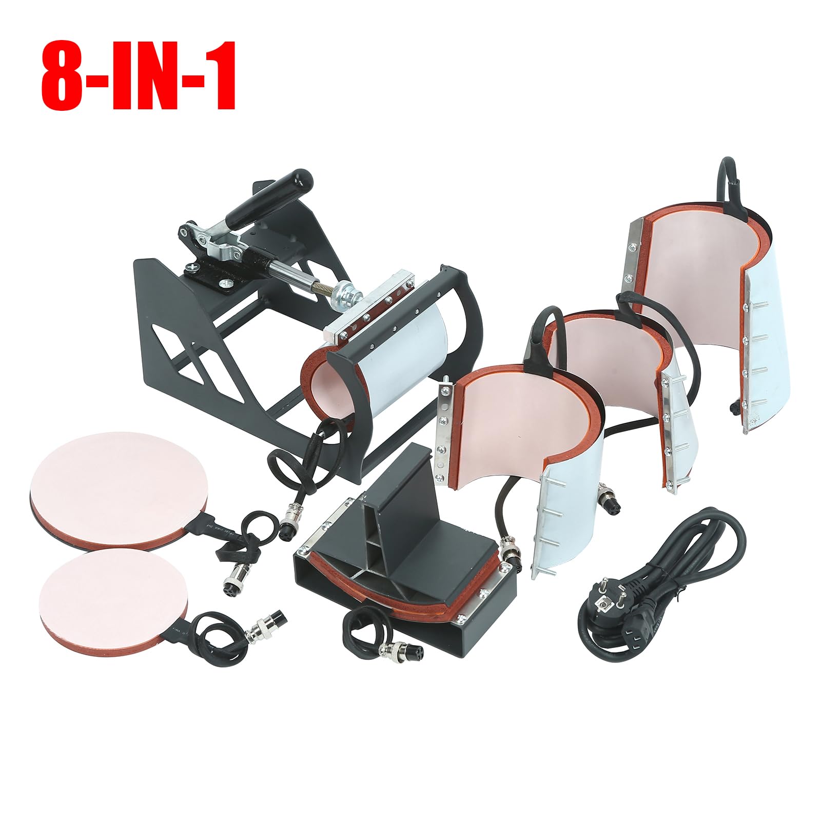 Pressa a Caldo 38x38cm Pressa di Calore 8 in 1 Macchina Sublimazione Pressa per Stampa Magliette Trasferimento Multifunzione a 360 Gradi per T-Shirt Tappo Tazza