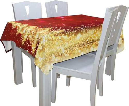Miniatura 10 de Naanle Mantel rectangular de Navidad de 54 pulgadas de ancho x 72 pulgadas de largo, diseño de copos de nieve rojos y dorados de Navidad, mantel