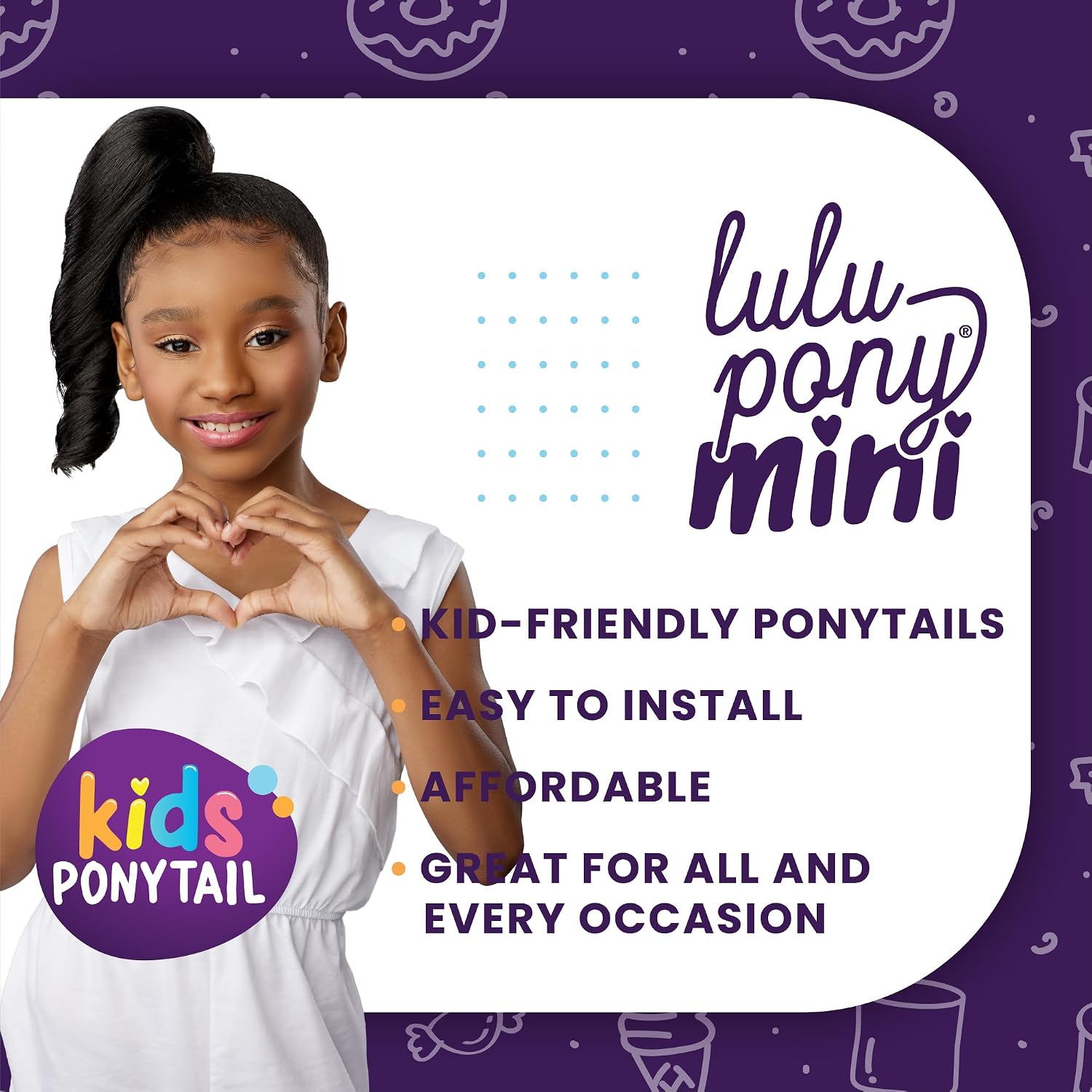 Sensationnel Lulupony mini - macaron ponytail drawstring for kids synthetic pony up do wig piece (1 JETBLACK)