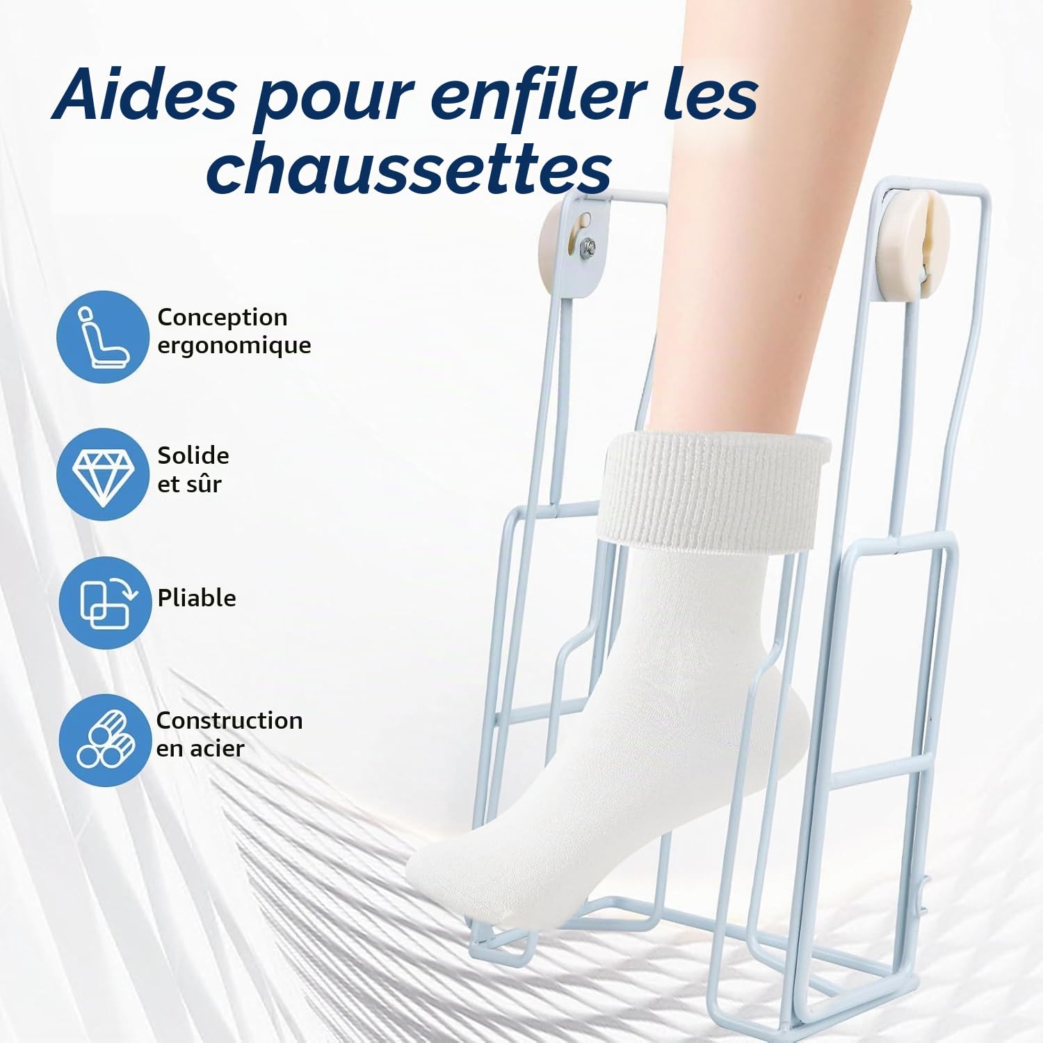 Enfile Bas de Contention, Enfile Bas de Contention, Poignées en Mousse Confortable, Aide à mettre et à enlever chaussettes, Aide à la Mobilité, Pour Senior, Idéal pour Personne Âgées