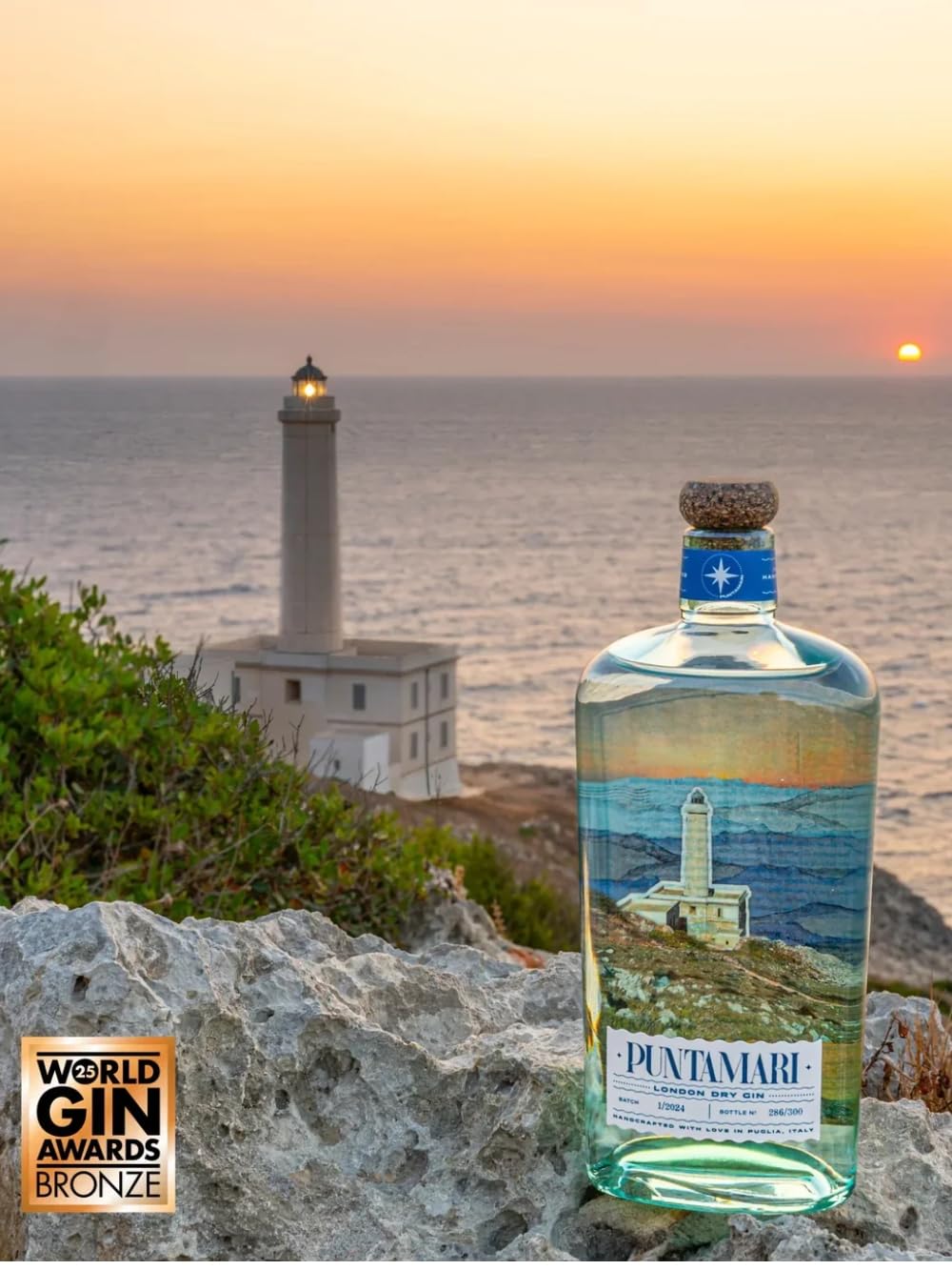 Gin Puntamari – Gin Premium London Dry Gin Italiano Artigianale, 43% Vol., Bottiglia in Vetro da 70 cl Astuccio Lux. Premiato Tra I Migliori Gin Italiani Al Mondo 2025!!!