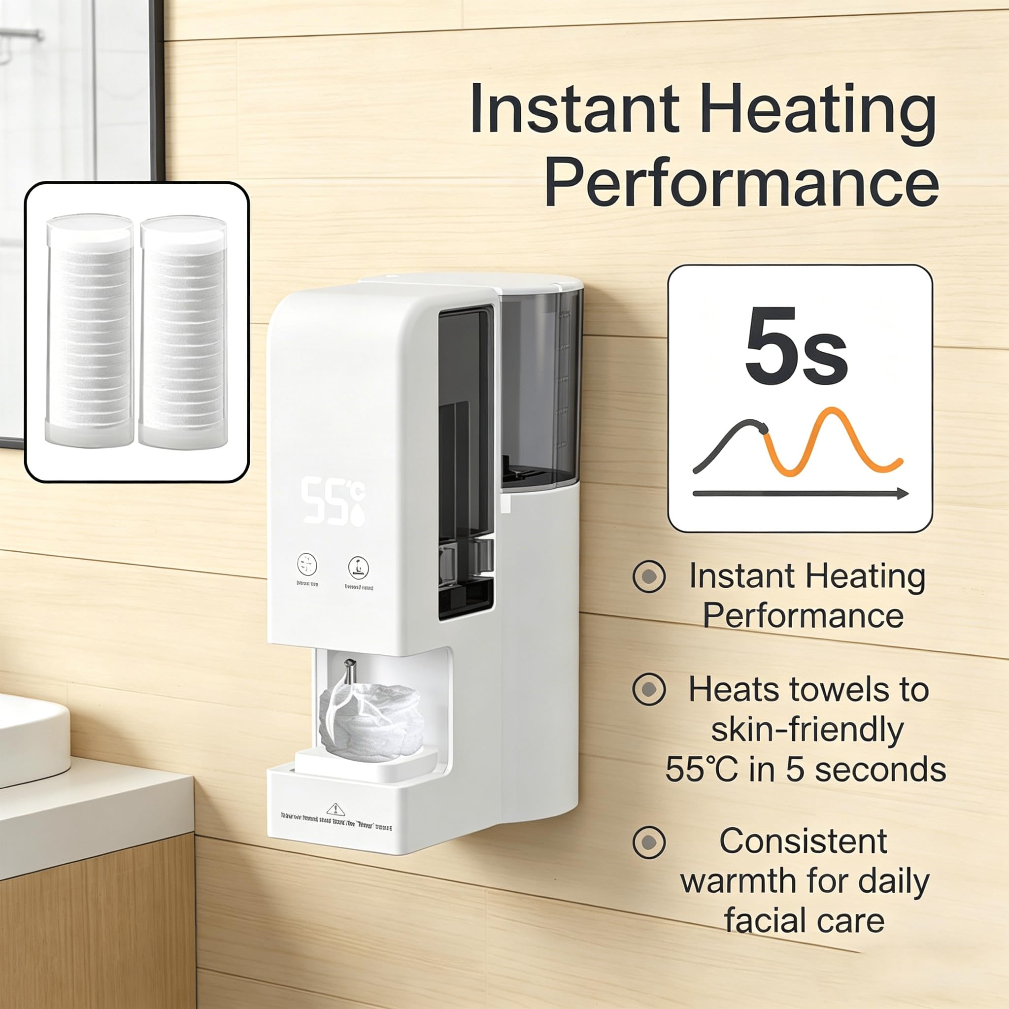 Handtuchwärmer mit Dampffunktion und automatischem Spender, 55 °C konstante Temperatur, 40 komprimierte Handtücher ideal für professionelle Gesichtspflege,Towel Warmer + 40 Towels