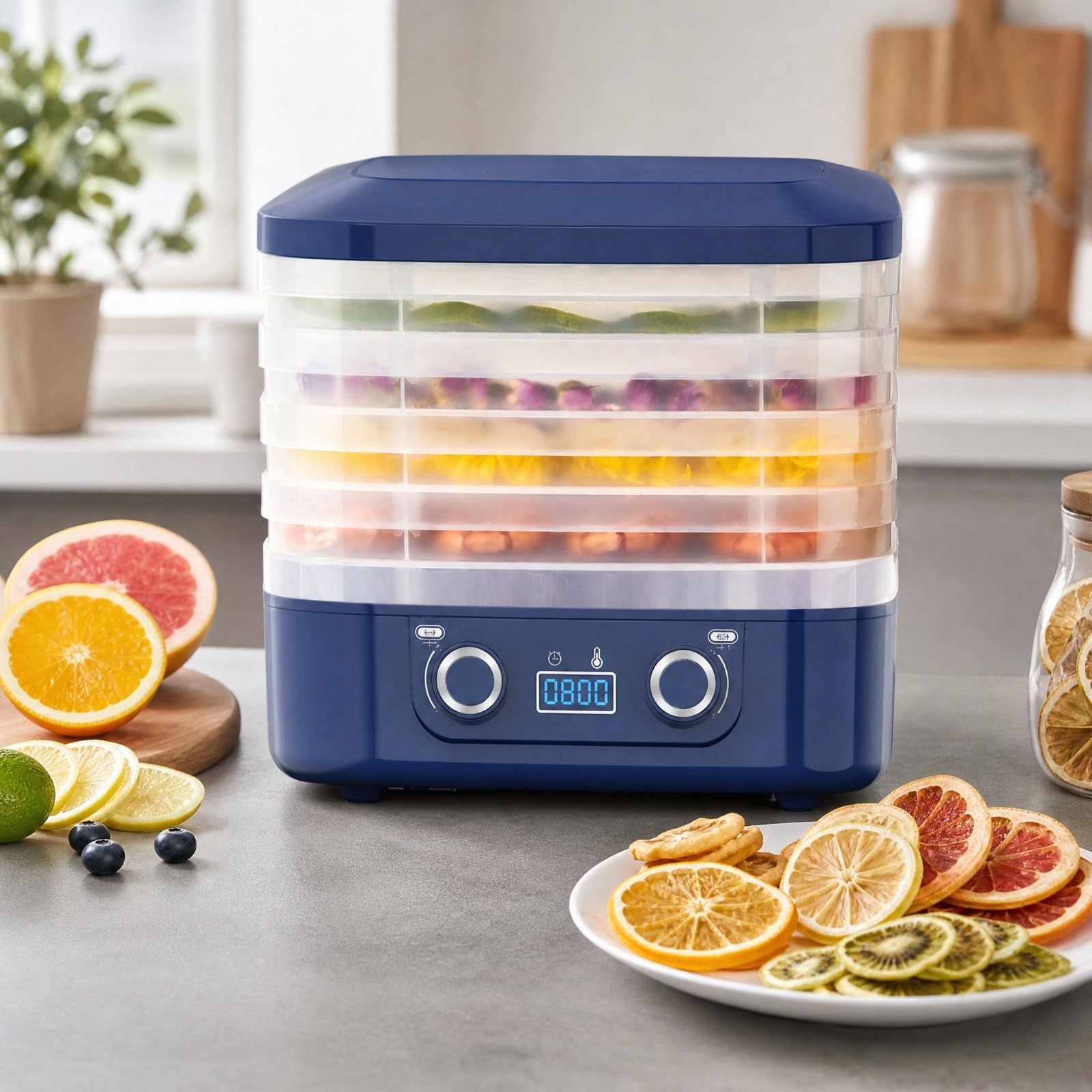 Milageto Lebensmitteltrockn mit mehren Stockwke LED-Display Dörrautomat Tempaturregelbar Obsttrockn für Hstellung aus Trockenobst und, Küche