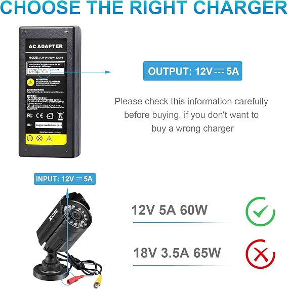8-Way CCTV Camera Power Splitter-Security Camera Power Adapter-LED Driver Lighting Transformer DC Converter-Flexible LED Tape Strip Light AC DC Power Supply 12V 5A 60W