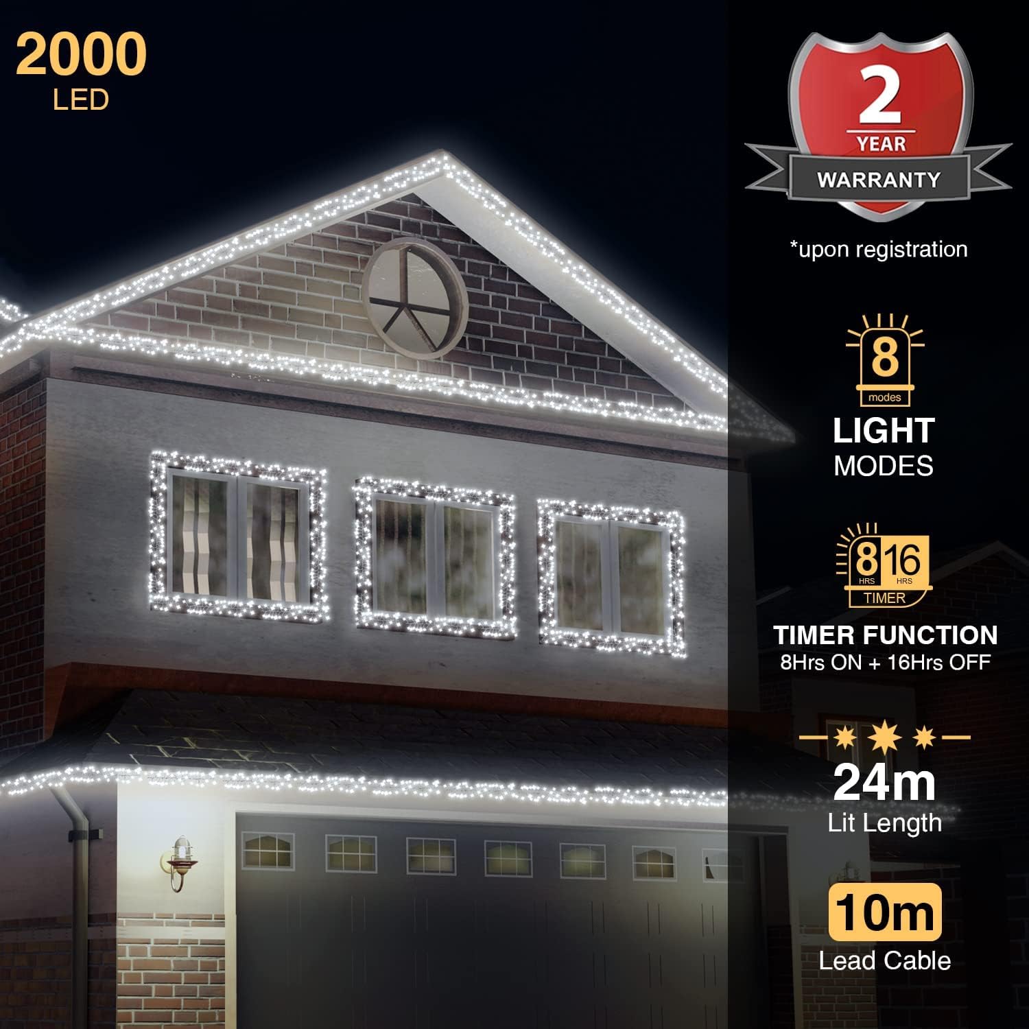 ANSIO® Christmas Lights 2000 LED 24m/78ft Cluster Christmas Tree Lights for Indoor & Outdoor Cool White Decorations Fairy Lights with Timer for Xmas Garden Bedroom & Party - Image 3