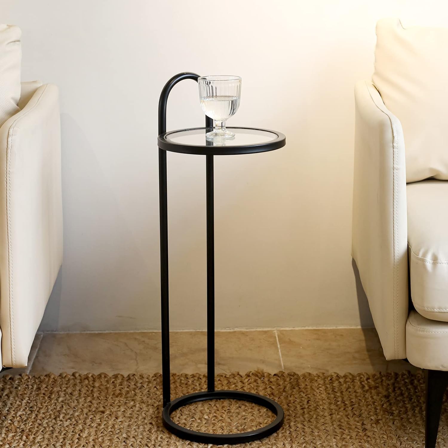 Amazon.com: DOWLVN Black Glass Small Drink Snack Accent Martini Table ...