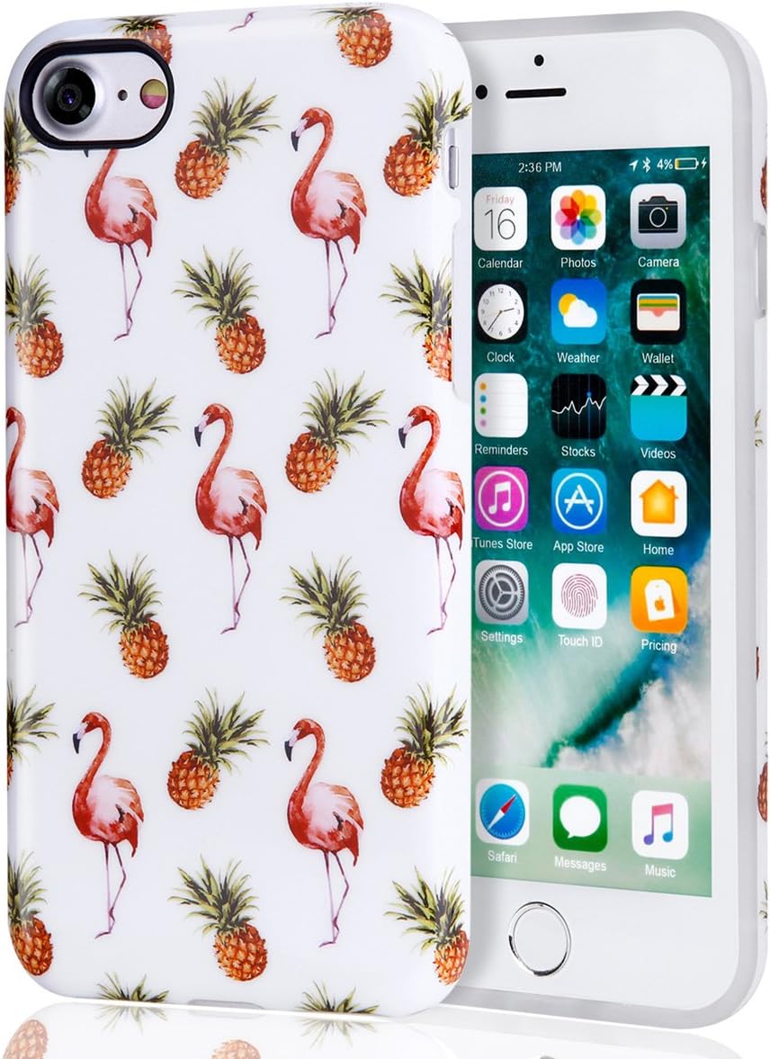 Pineapple iPhone 7 Case for Girls, iPhone 8 Case, Best Protective Cute Red Flamingo Women Clear Slim Shockproof Glossy Soft Silicone Rubber TPU Cover Phone Case for iPhone 7 / iPhone 8