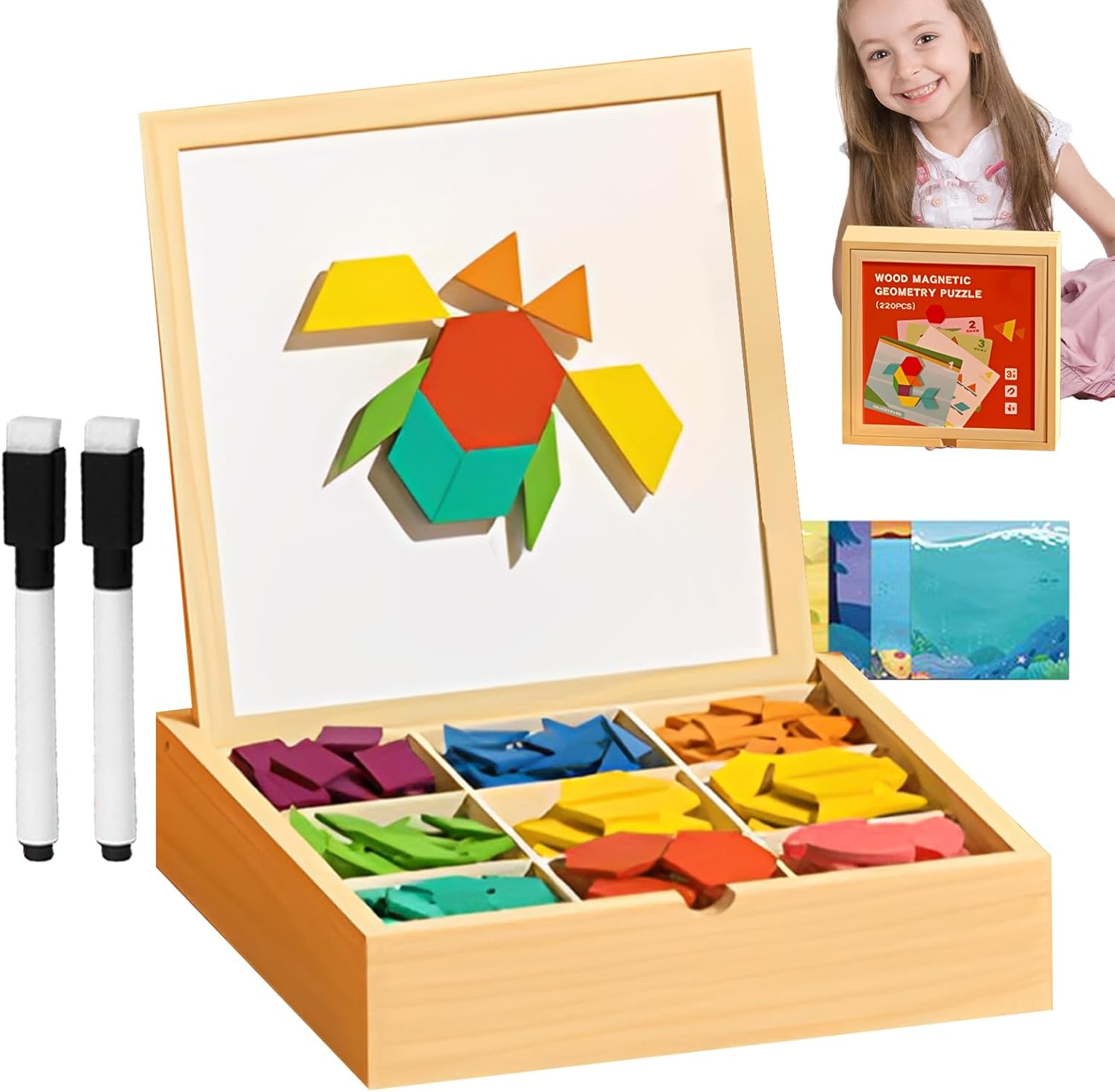 磁石付き木製ブロック - 木製パズルパターンブロック | 子供用安全な幾何学キューブおもちゃ 男の子 女の子 旅行や家庭向け