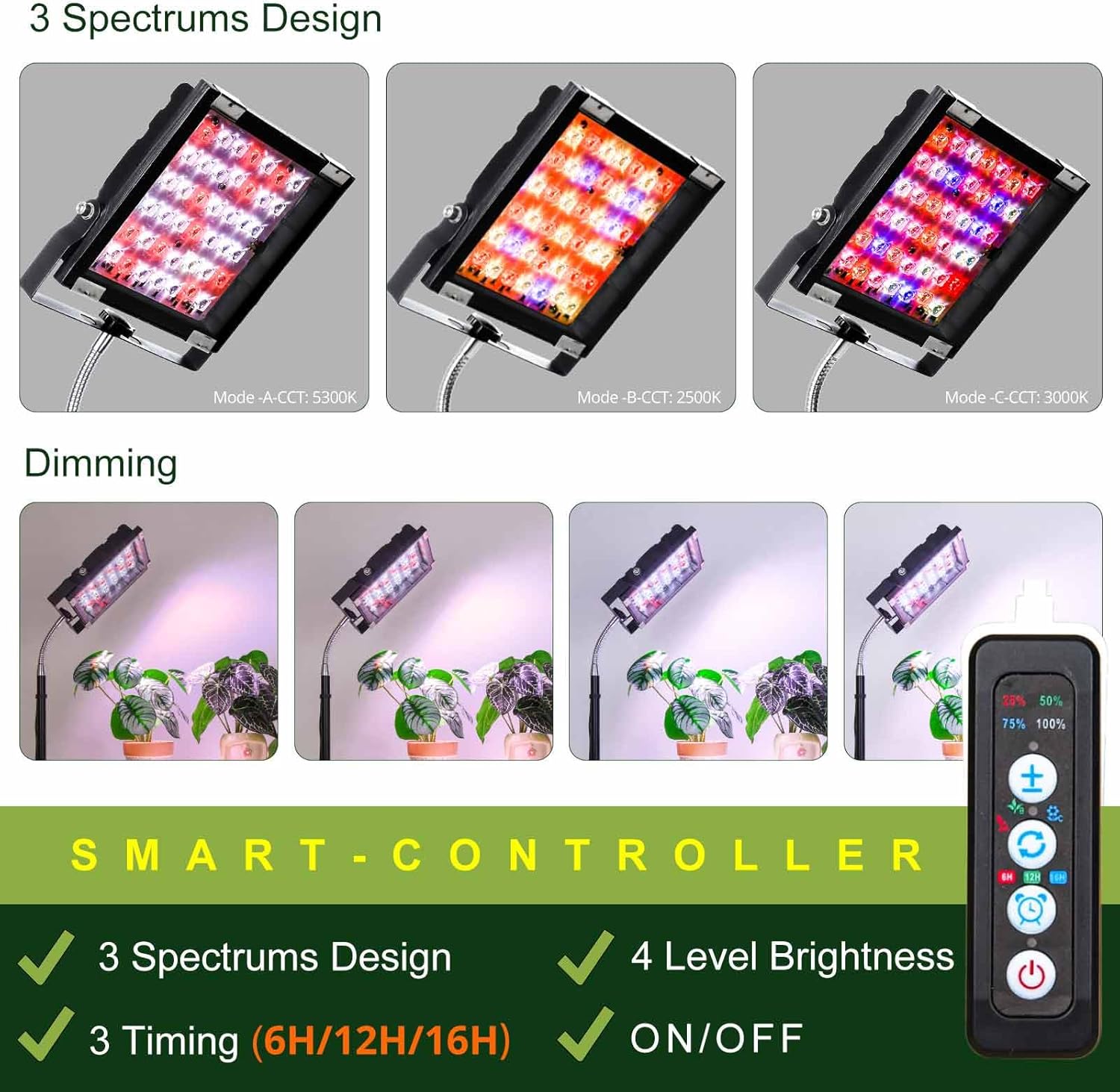 Grow Light, 66 Inches Adjustable Tripod Standing Grow Lights for Indoor Plants, 45W Dimmable LED Plant Light for Indoor Growing, 6/12/16h Timing Floor Plant Grow Lights for Large Tall Plants