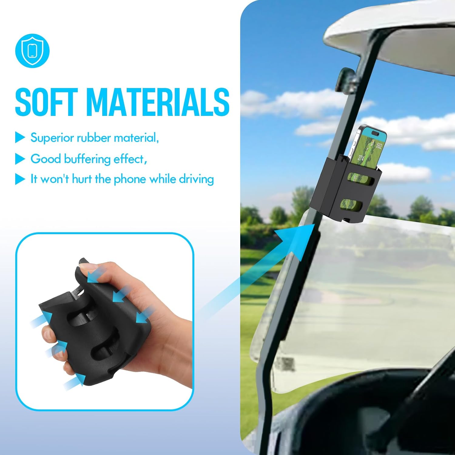 Golf Cart Phone Holder Mount Compatible with EZGO/Club Car/Yamaha, Compatible with iPhone/Galaxy/Google Pixel, Extra Strong Grip/Soft Material/One-Handed Pick & Place - Image 3